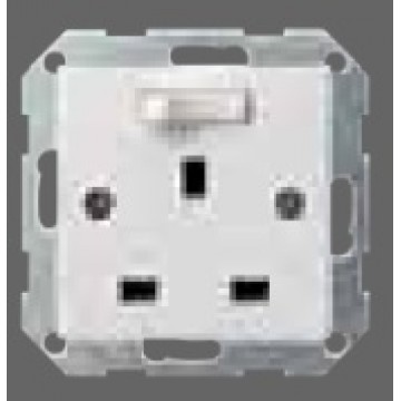 Socket outlet British Standard Pure white glossy 13 A 250 V~ switched, with shutter System 55, Support ring 71 x 71 mm