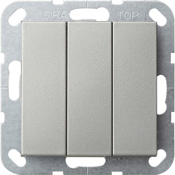 System 55 British Standard rocker switch (BS EN 60669-1) 3-gang with rockers Support ring 71 x 71 mm, 1-way switch , stainless steel (lacquered)